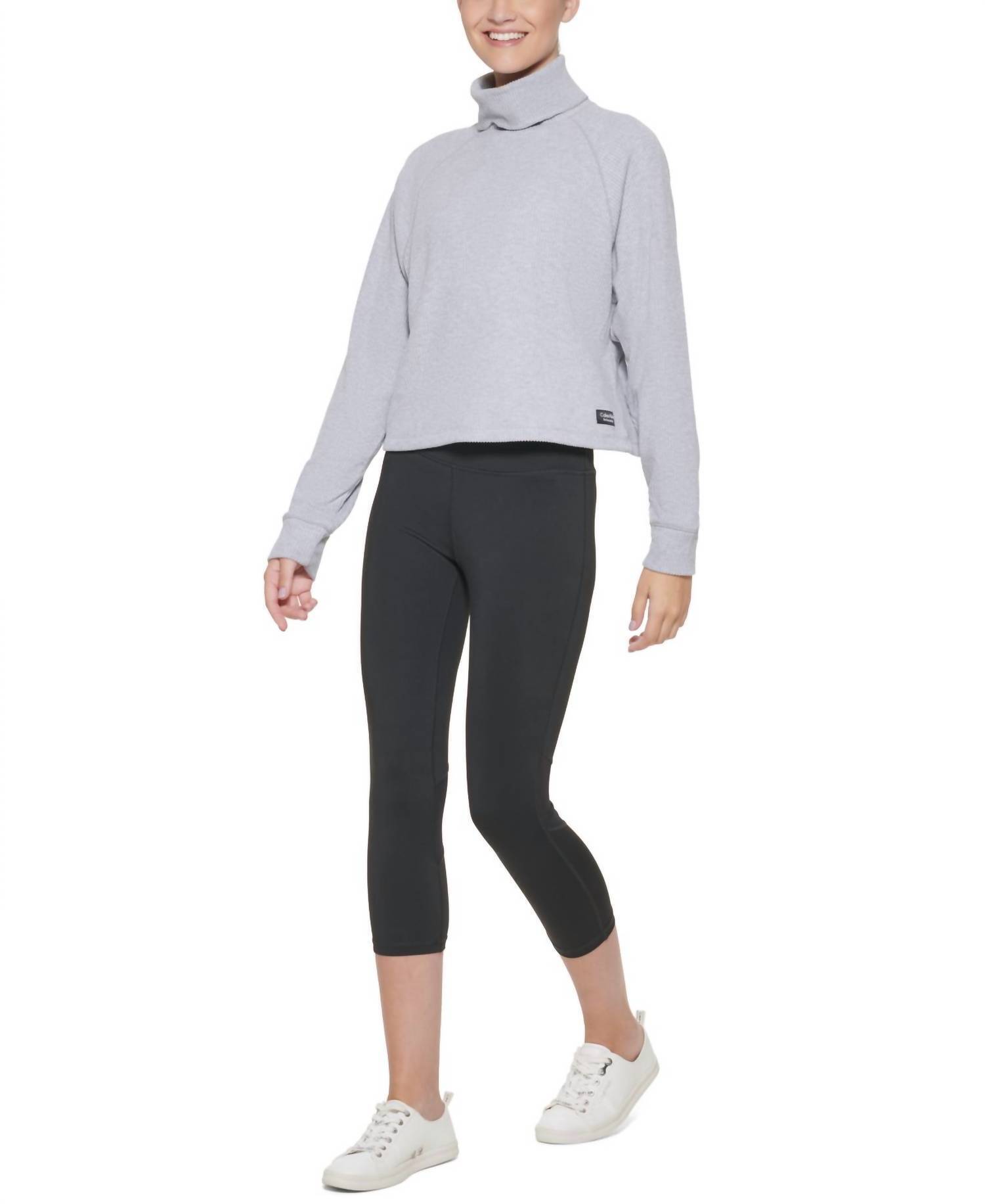 New Calvin Klein Performance Ribbed Long-Sleeve Turtleneck Top In Pearl Gray Hea